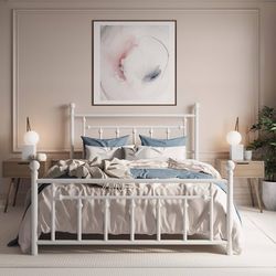 14'' Queen Size Metal Platform Bed Frame/Victorian Headboard and Footboard/Steel Slats Mattress Foundation for Storage/No Box Spring Needed/Noise Free