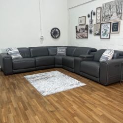 Karson Leather Power Reclining Sectional w/ Power Headrests | Free Delivery