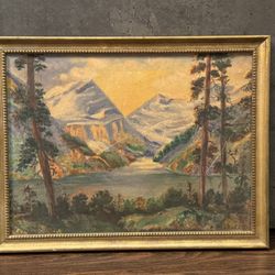 Antique 1946 Mountain Lake Landscape Oil Painting signed "S. E. Abbott"