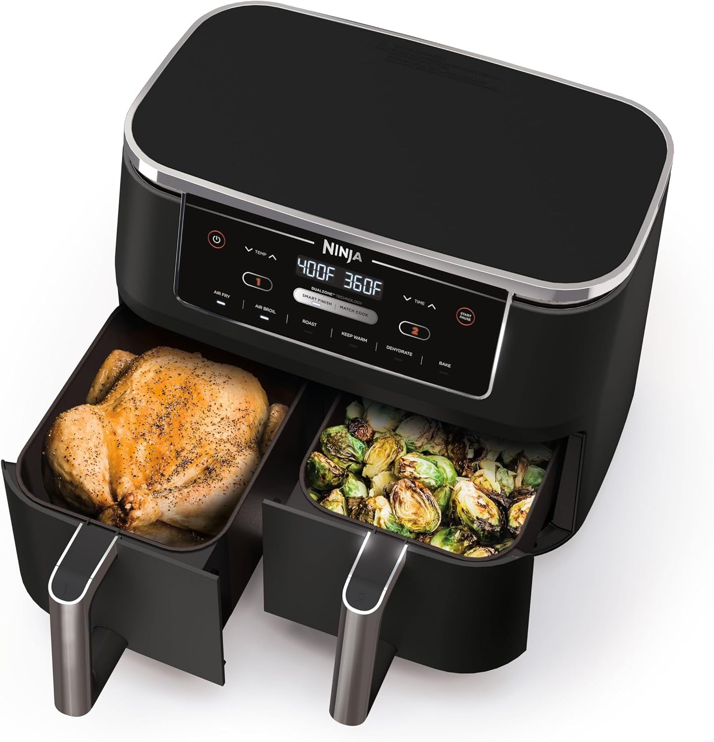 Ninja | Air Fryer | Finish Cooking Multiple Foods at the Same Time | 6-in-1 (Air Fry, Broil, Roast, Keep Warm, Dehydrate, Bake) | Fit up to 8lb Chicke