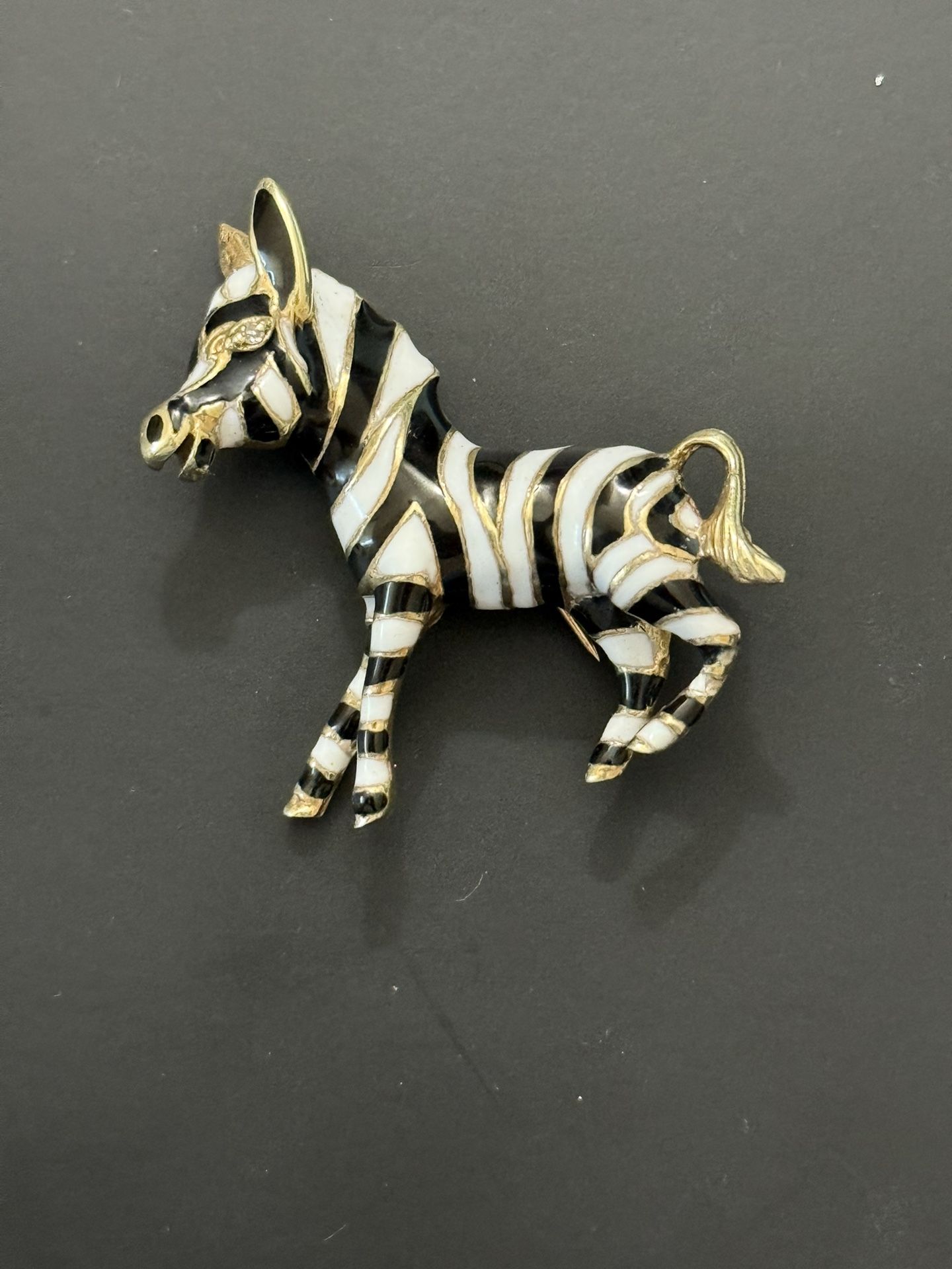 14K Gold Enamel Zebra Brooch