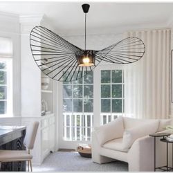 Brand New Modern Black Woven Chandelier 55.1” Farmhouse Coastal Hat Pendant Light Fixture Matte Black