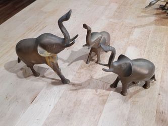 Set of 3 Brass Elephant Figurines solid brass