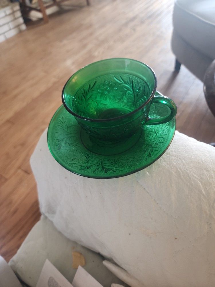 Forest Green Oatmeal Cup And Saucer