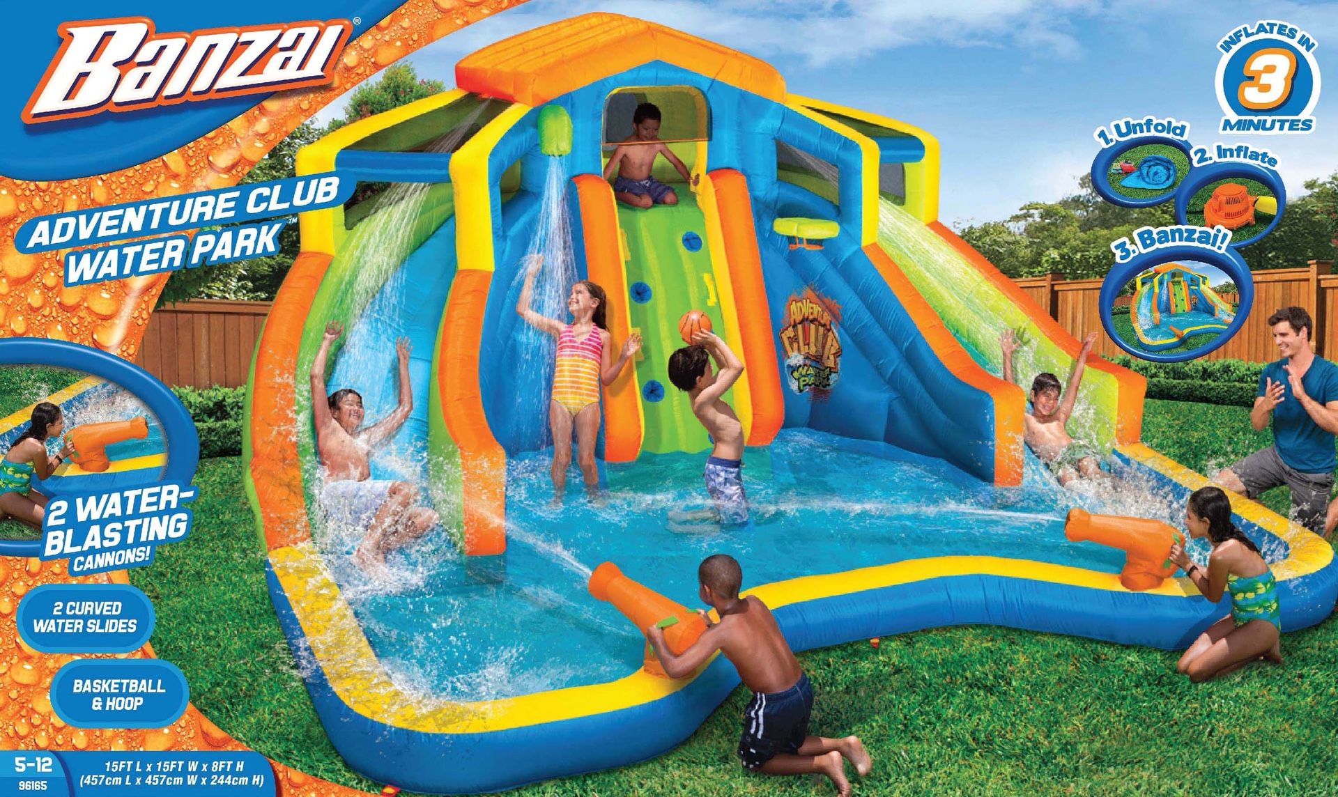 🇺🇸 4th of July BLOWOUT SALE💥2 DAYS LEFT 🇺🇸 Banzai Adventure Club Water Park (Dual Inflatable Water Slides, Cannons, Basketball Hoop and Overhead