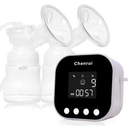 Electric Breast Pump Double Feeding Extractor with Milk Storage Bags and Adapters Strong Suction Pain Free Rechargeable 2 Sizes of Flanges Portable Si