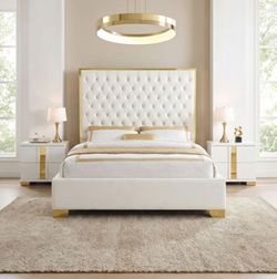Brand New Glam Gold White Queen Size Bed Frame