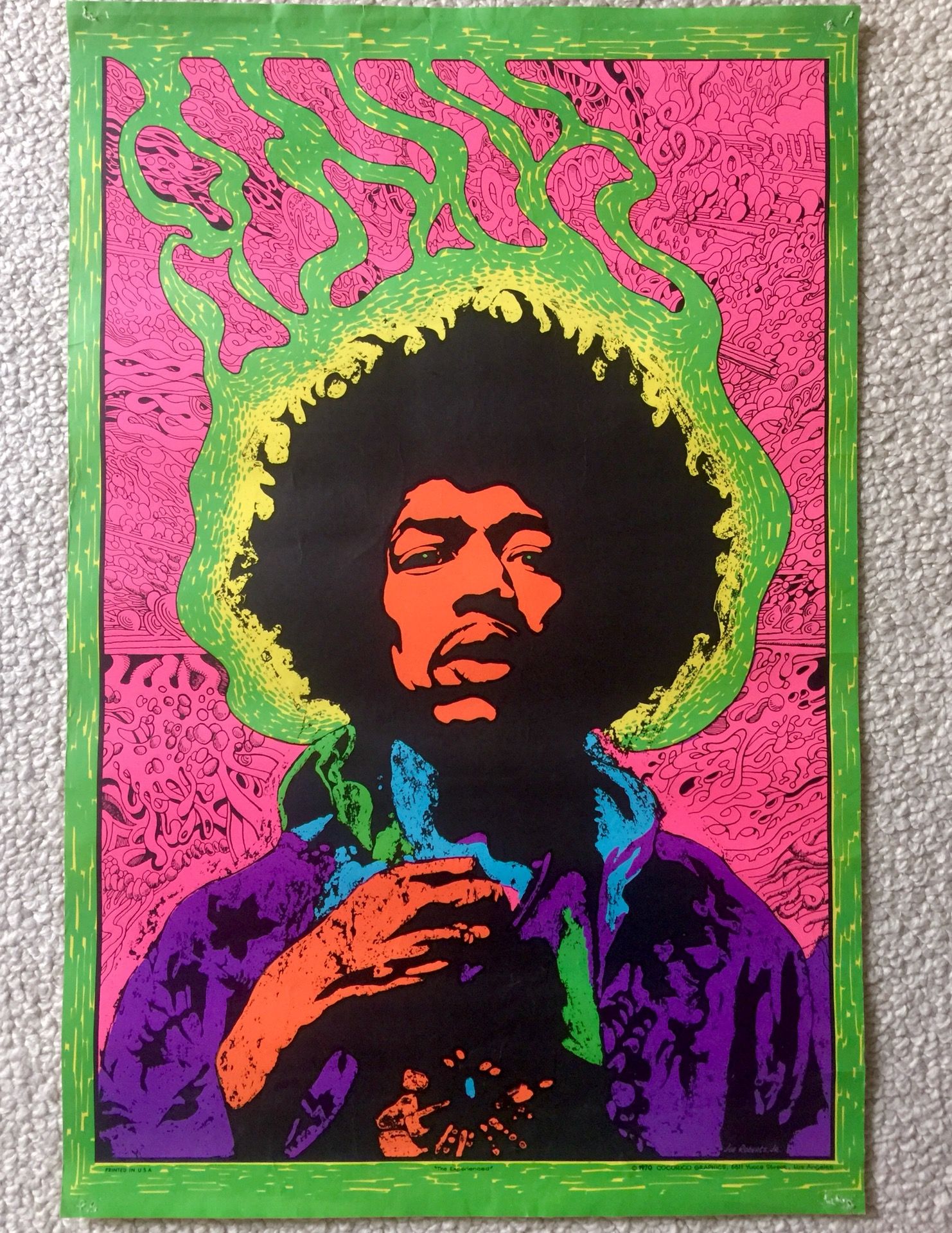 Vintage Blacklight Jimi Hendrix poster “Experienced” (Trade) Guitar & Stereo