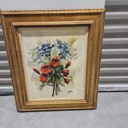 Vintage Framed Floral Painting 