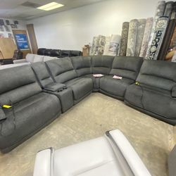 Grey Fabric Electric Recliner Sectional 