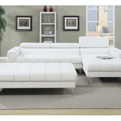 White Faux Leather Sectional Sofa - Ottoman Sold Separate (Free Delivery)