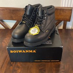 Boiwanma Steel-Toed Boots, Low Price, Size 13W, Brand New, Comes With New Black Shoe Polish