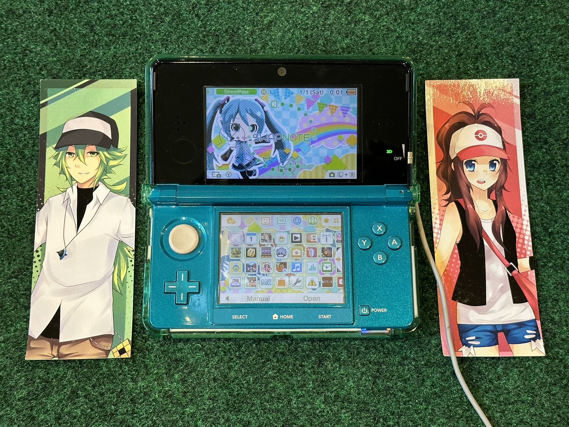 Nintendo 3DS Aqua Blue Handheld Console CTR-001 Japan Import + Charger No Sylus