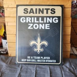 Saints Grilling Zone Metal Sign 13"x16"