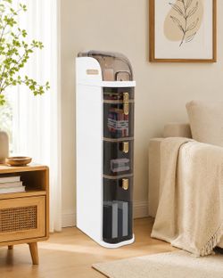 Narrow Bathroom Storage Cabinet Slim Bathroom Organizer Narrow Storage Cabinet for Laundry Rooms, Toilet & Living Room Gaps, Mobile & No Installation 
