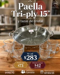 Tazas de cristal(4) y paellera de 15” princess house
