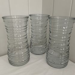 Glass vase LOT ribbed wavy design  3 tapered vases