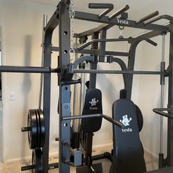 Vesta Fitness Smith Machine 1001 w/Bench Attachment | 245lb Cast Iron Olympic Weights | 7ft Olympic Bar | Fitness | Gym Equipment | FREE DELIVERY 🚚 