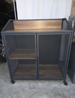 Industrial Metal and Wood Rolling Bar Cabinet / Coffee Cart / Drink Station