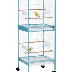 PawHut Large Bird Cage with 1.7 ft. Width for Wingspan, Bird Aviary Indoor with Multi-Door Design, Fit for a Canary, Finch, Conure, 55", 