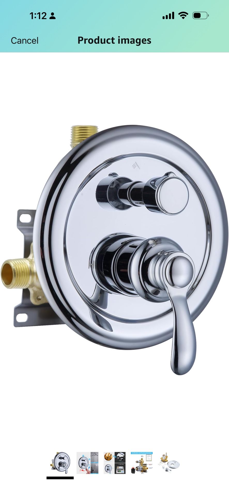 2-Way Shower Diverter Valve, Pressure Balancing 2 Outlet Multi Function Mixer Mixing Rough-in Solid Brass Valve with Trim Kit, Chrome