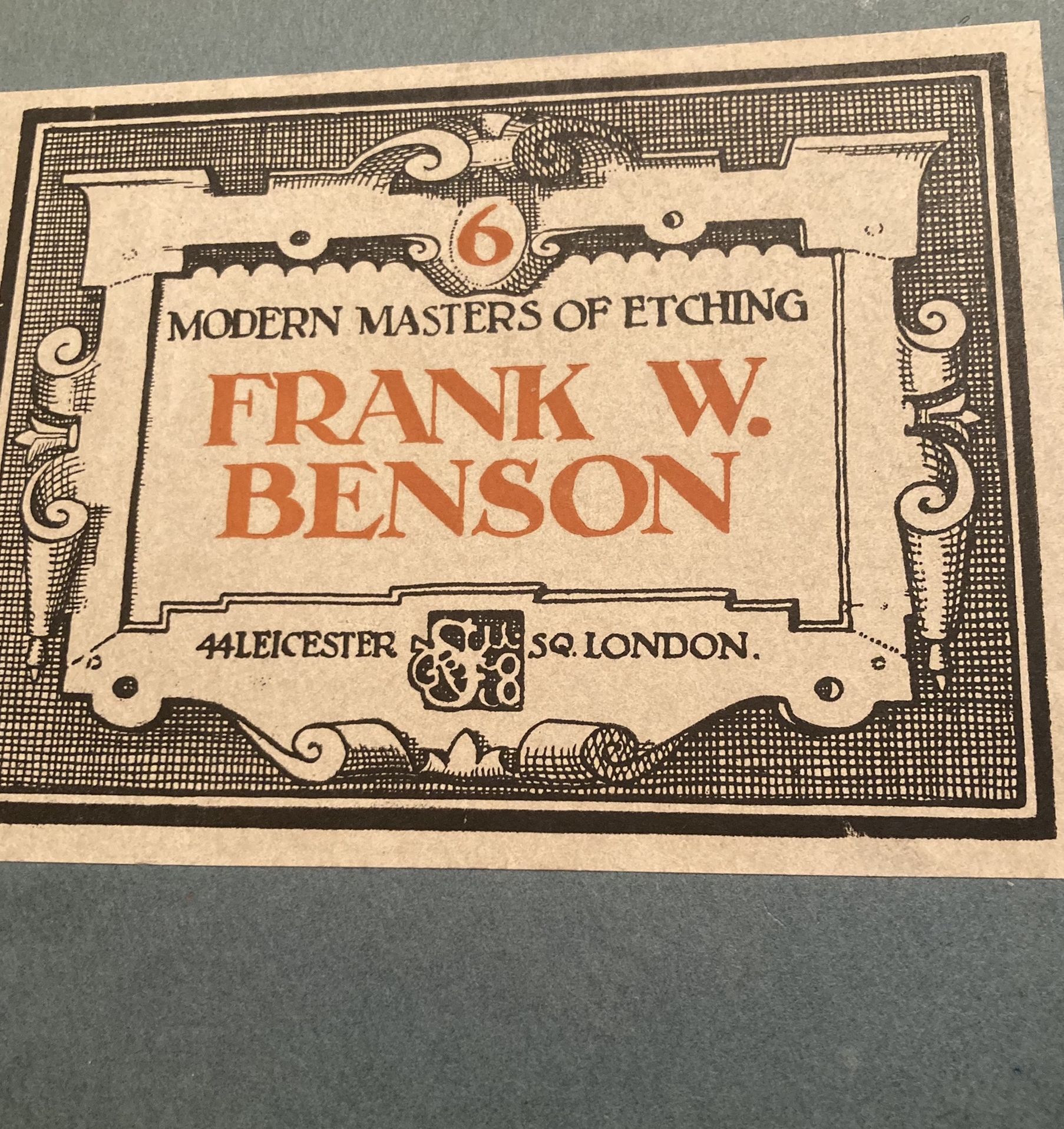 Book By:  Frank W.  Benson- 1925, The Studio  at 44  Leicester Square, London. 