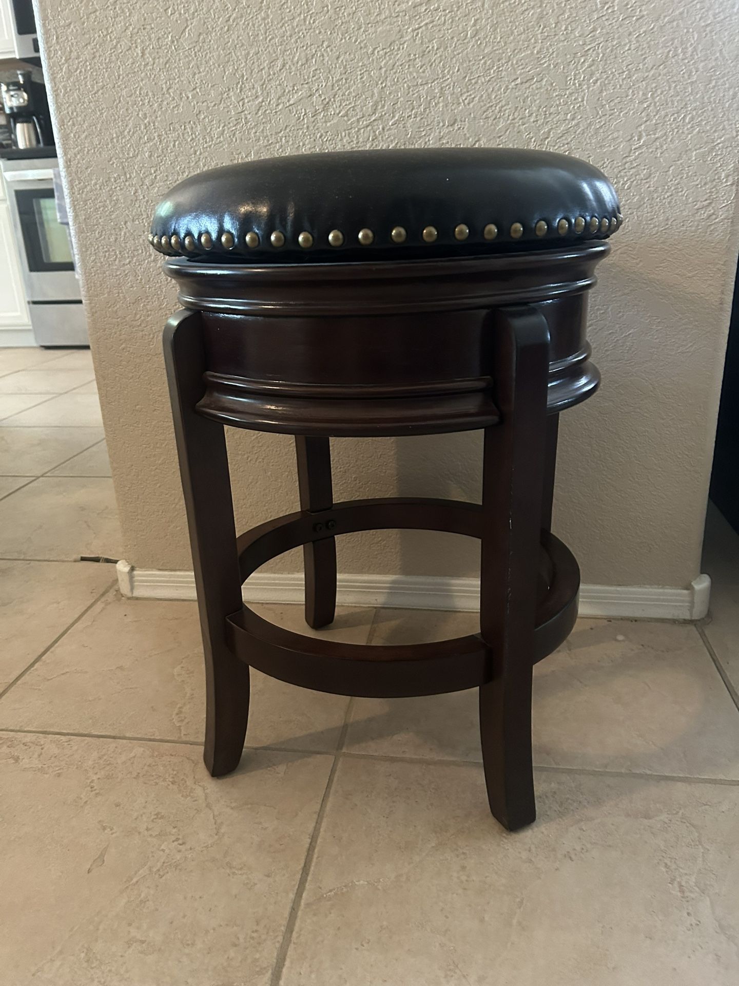 Wooden Stool With Leather Seat