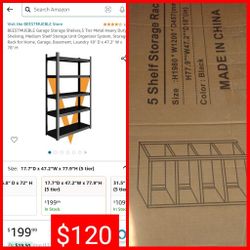 BEESTMUEBLE Garage Storage Shelves,5 Tier Metal Heavy Duty Shelving 18x48x78