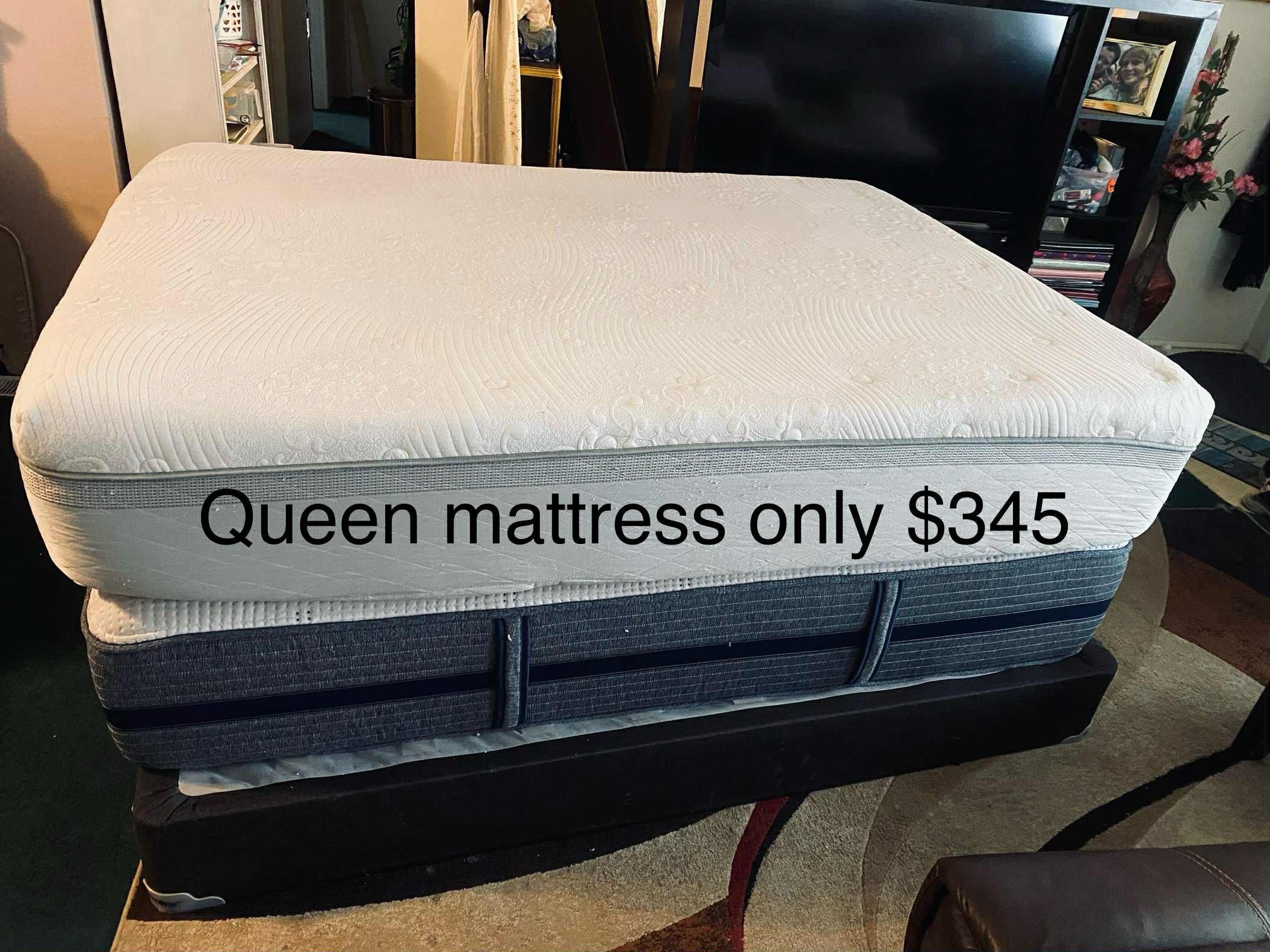 🥰$345/$425-(firm on price) Beautiful queen size thick thick thick white and grey mattress (mattress/box and Hollywood bed frame included) for just $