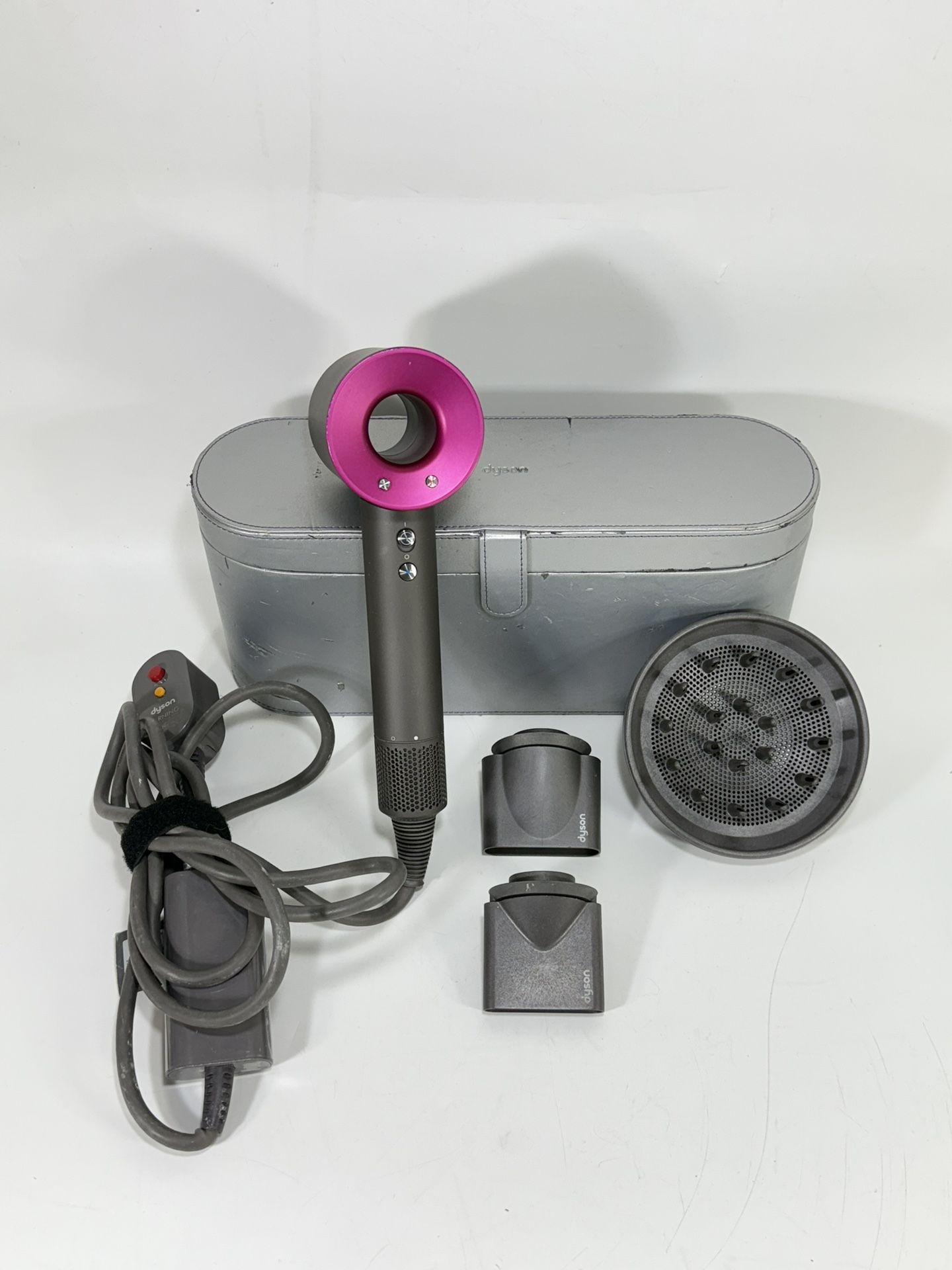 Dyson Supersonic Hair Dryer HD01 Fuchsia with Attachments in Case ~ WORKS