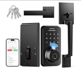 Fingerprint Keypad Deadbolt with Handle Set, Keyless Entry Door Lock, Door Locks for Front Door Lock Set, App Control, Auto Locking, Easy to Install,