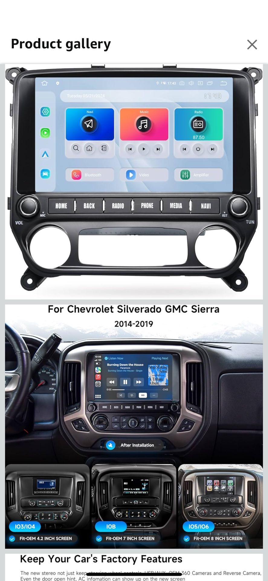 Car Stereo for Chevrolet Silverado/GMC Sierra 2014-2019