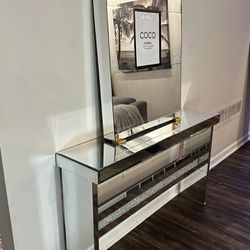 mirror console table and giant me wall art