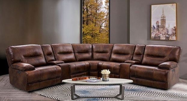 New Top Grain Genuine Leather Recliner Sectional Couch / Free Delivery