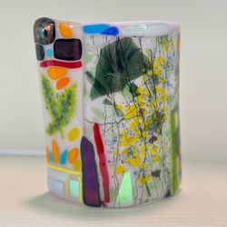 Handcrafted curved fused glass art panel