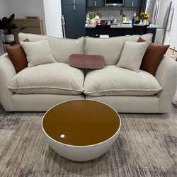 Modern White Round Drum Coffee Table // MCM // 31.5” Round Coffee Table