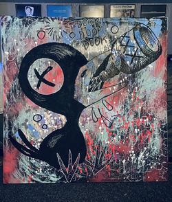 Large Abstract Drinky Crow Painting 35x35