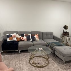 Modern Gray Sectional Sofa with Ottoman