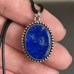 Lapis Lazuli Pendant 💙 925 Stamped  On 16-19”inch black necklace 
