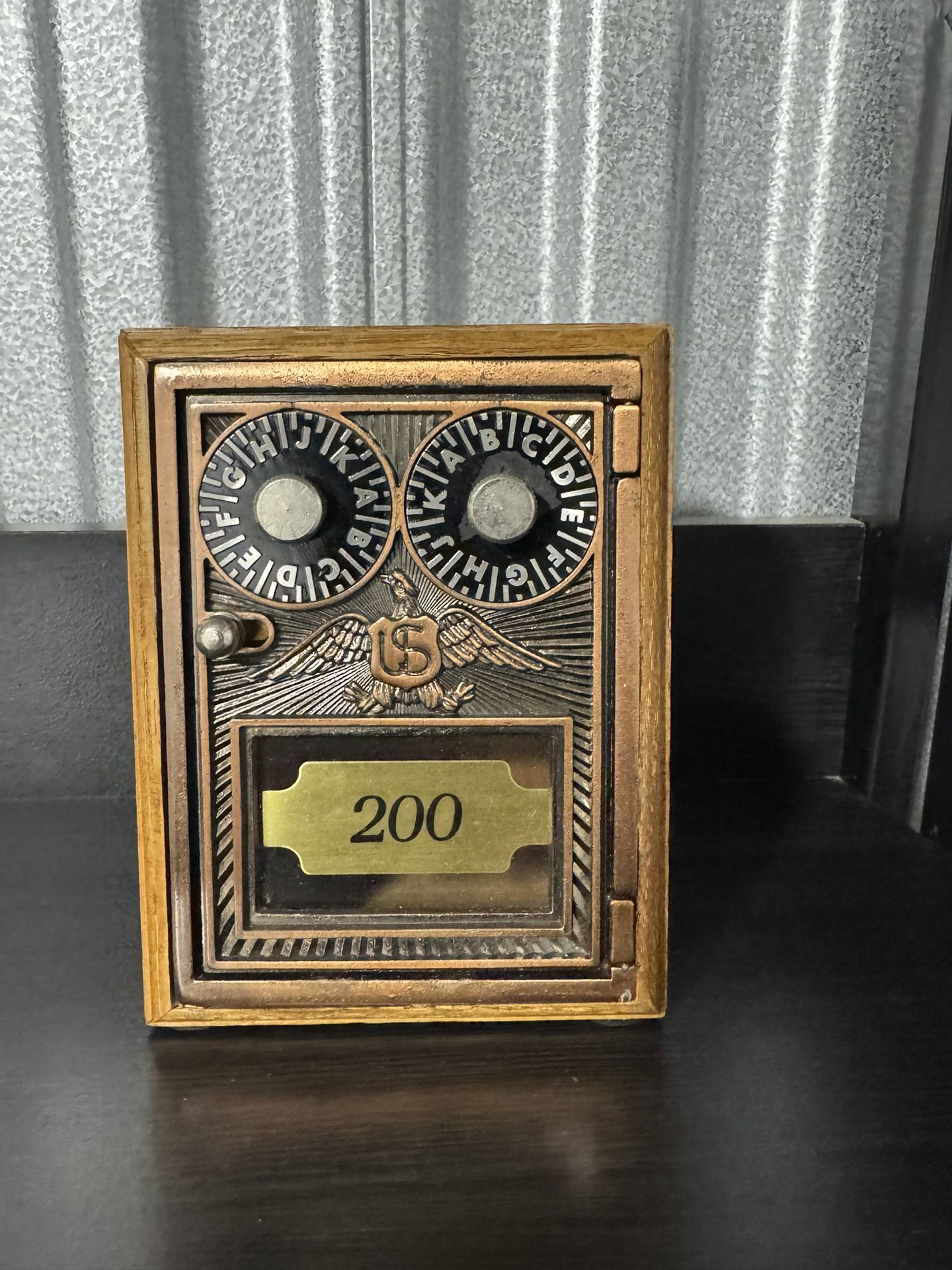 Vintage U.S. Post Office Mailbox Door Bank – Brass & Wood Box #200 Antique Decor