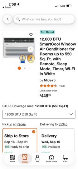 12000 BTU MIDEA WINDOW AC  110 V W REMOTE NEW