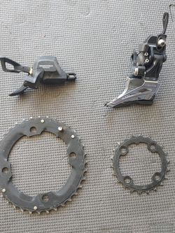 Shimano Deore Left 2x Shifter Front Derailleur And Chain Rings