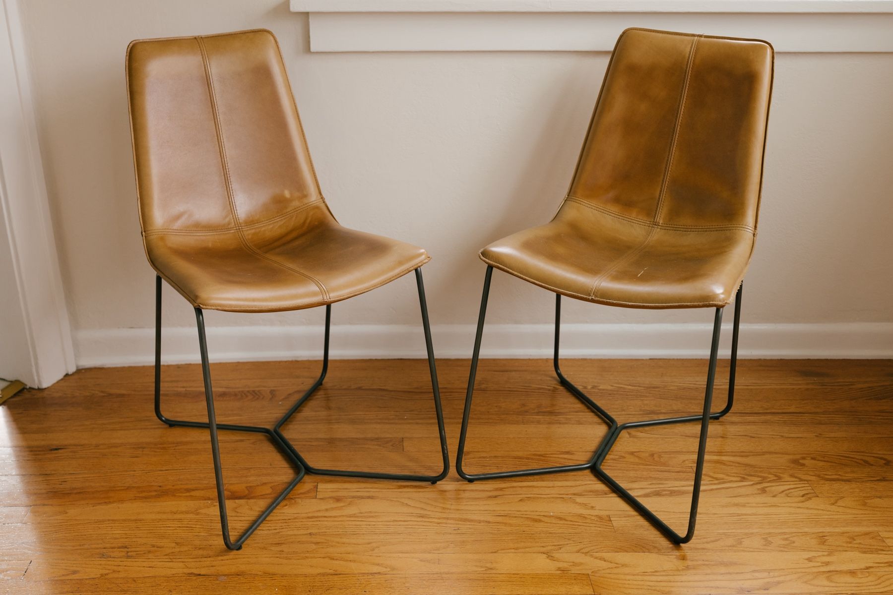 West Elm Slope Leather Dining Chair (Pair Of 2)
