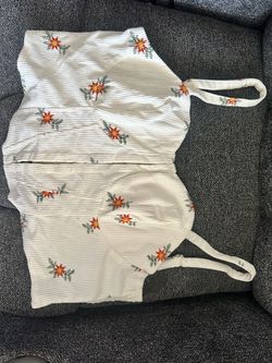 White Floral Ribbed Crop Top