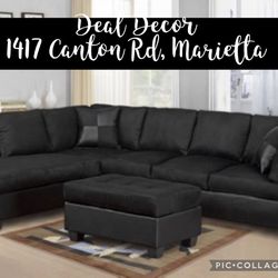 New Black L-shape Sectional Sofa Couch Optional Ottoman