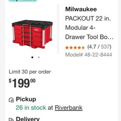 Brand New Milwaukee Packout 4 Drawer $185 FIRM PICKUP IN OAKDALE 