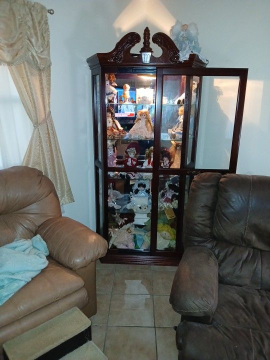 Solid Wood Curio Cabinet, Glass Shelves