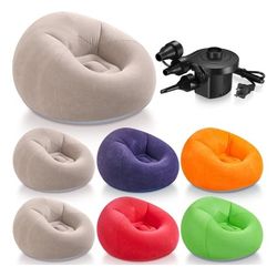 Realspring 2 Pcs Bean Bag Chairs for Adults Inflatable Chairs with Electric Air Pump,Blow up Couch Folding Portable Inflatable Couch Lazy Sofa