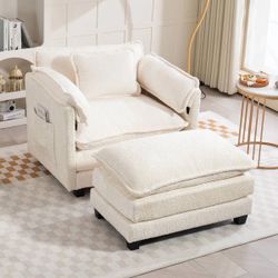 Cozy Boucle Oversized Sofa with Ottoman – Extra-Wide Seat & Plush Cushioning