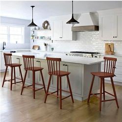 Windsor Wooden Barstools Set of 4 for Kitchen Island, Farmhouse 30 Inch Bar Height Stools Chairs wit